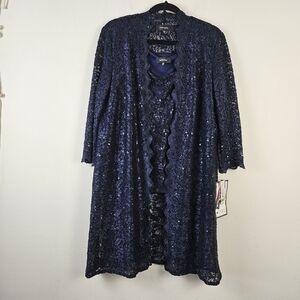 R&M Richards Sequins Navy 3 Piece Set Size 14 Formal Church NWT